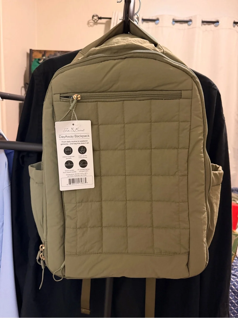 Quilted Olive Green Backpack - Unbranded